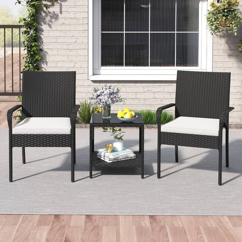 Gymax 3 Piece Patio Furniture Set Outdoor Wicker Chair & Table Set w/
