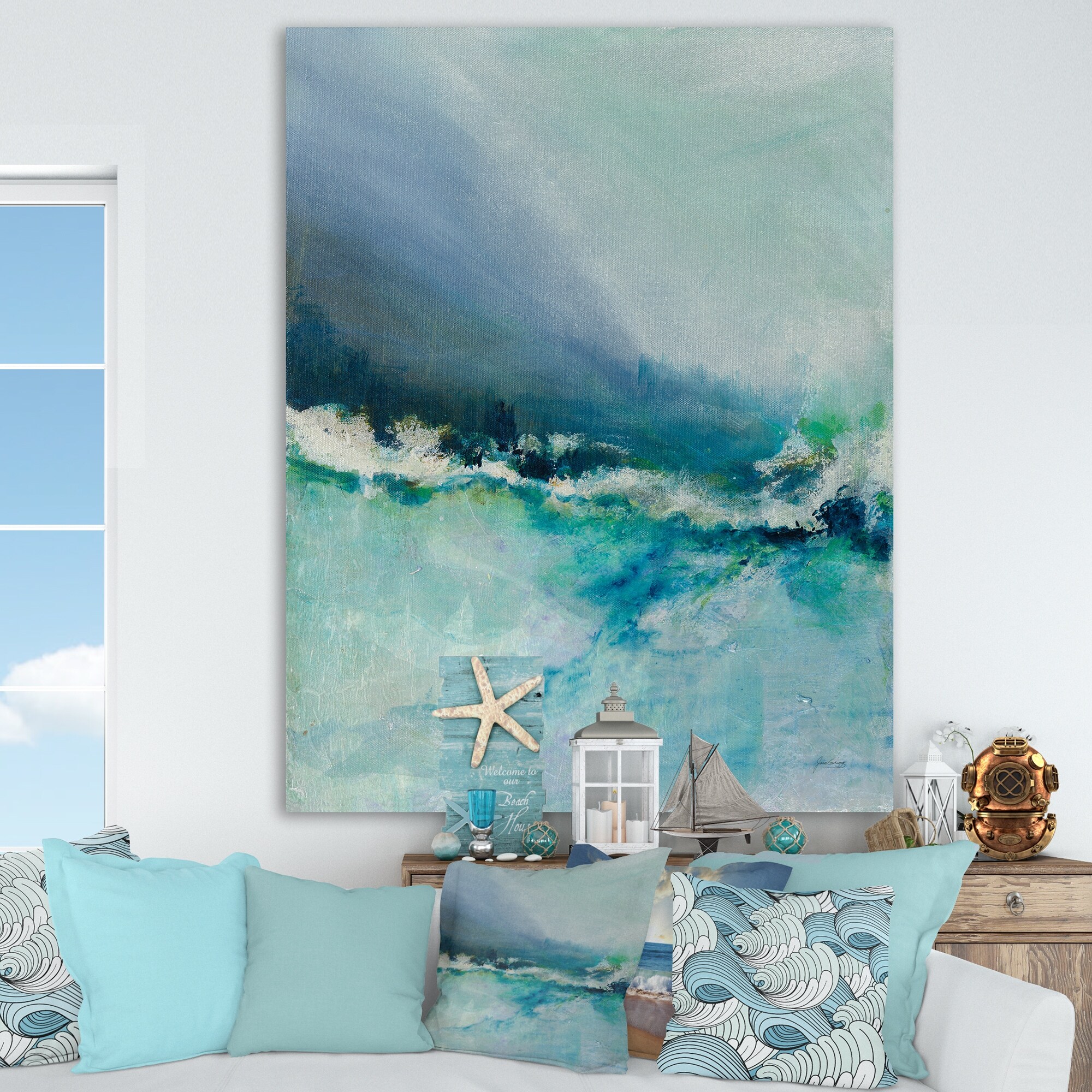 Indigo Blue Abstract Circles Watercolor Print Navy Home ...