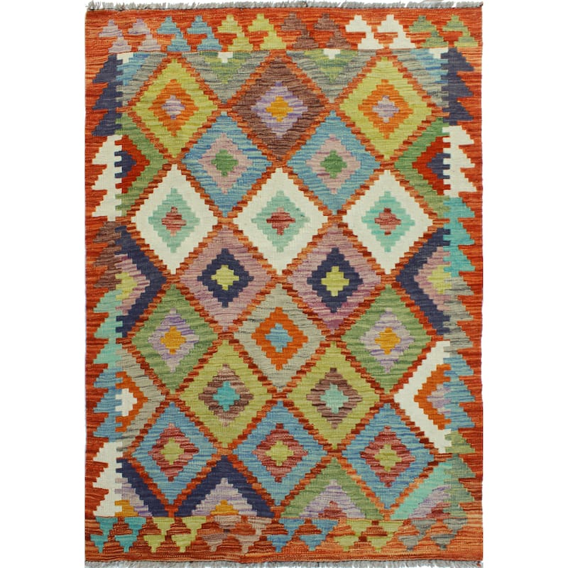 Flatweave Aarash Rust/Green Runner - 3'2" x 4'9"