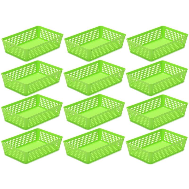12-Pack Plastic Storage Baskets for Office Drawer, Classroom Desk - Green