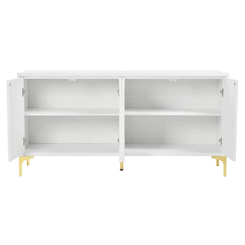 4 Door Sideboard Cabinet with Unique Texture, Buffet Cabinet with Adjustable Shelves, Storage Cabinet with Metal Legs