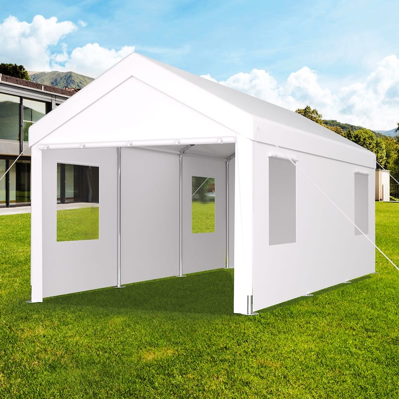 10x20FT Heavy Duty Carport Canopy,2 Roll-Up Doors,4 Vent Windows,White