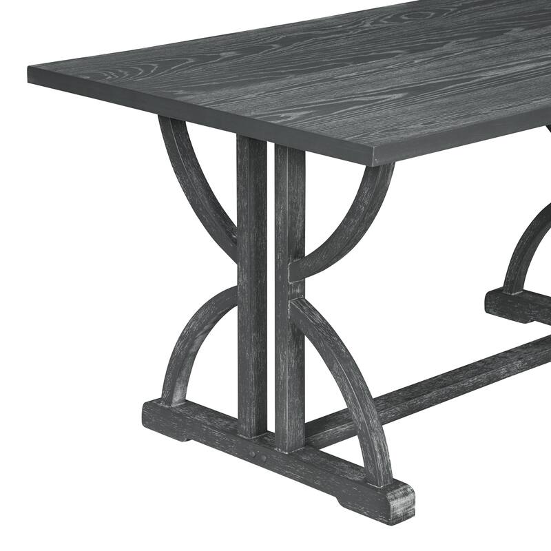 Gray Wash 6-Piece Wooden Dining Table Set with 4 Tufted Chairs & Bench