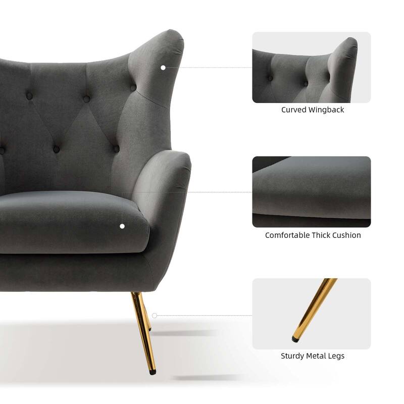 Eusebio Modern Velvet Accent Chair with Tufted Wingback for Living Room Set of 2 by HULALA HOME