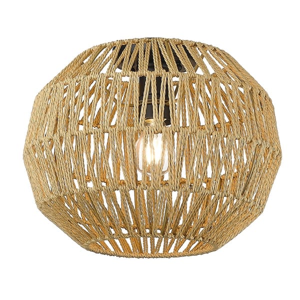 slide 2 of 6, Golden Lighting 6933-FM BLK-NR Florence 14" Wide Flush Mount Globe Matte Black / Natural Raphia