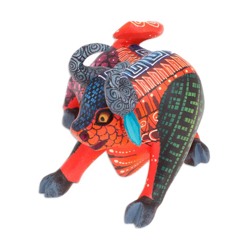 Novica Handmade Little Red Bull Wood Alebrije Figurine