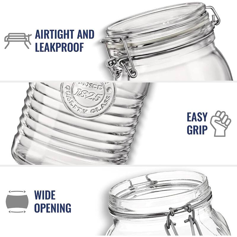 Bormioli Rocco Officina 1825 Clear Jar with Swing Top Set - 33.75 Oz. 25.25 Oz. 17 Oz.