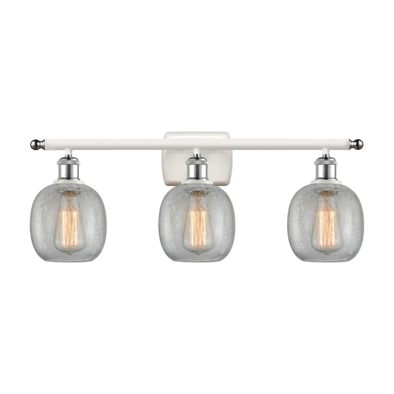 Innovations Lighting Belfast 3 Light 26" Wide Bathroom Vanity Light - White and Polished Chrome / Clear Crackle