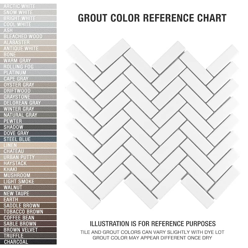 Merola Tile Metro Brick Herringbone Matte White 10-5/8" x 12-1/2" Porcelain Mosaic Floor and Wall Tile