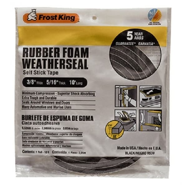 Rubber Foam Weatherseal Self Stick Tape Weather Strip Tape 1 x 5//16 x 10