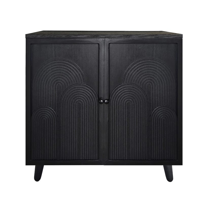 2-Door Sideboard Buffet Cabinet, Accent Cabinet with Geometric Embossed Design, Storage Cabinet with Shelves
