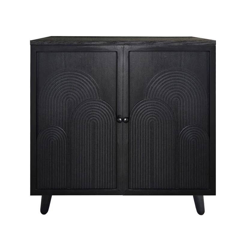 Modern Black Wood Storage Cabinet, 31in Accent Cabinet with Embossed Door for Living Room, Bedroom, or Entryway