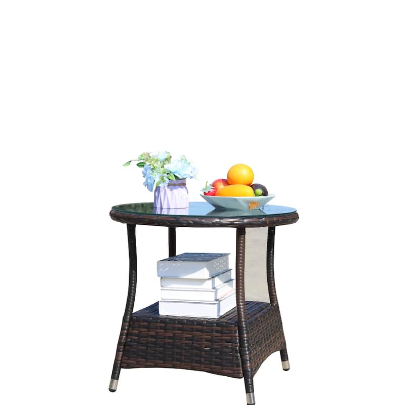 Outdoor patio Furniture 1 Round Coffee table with clear tempered glass