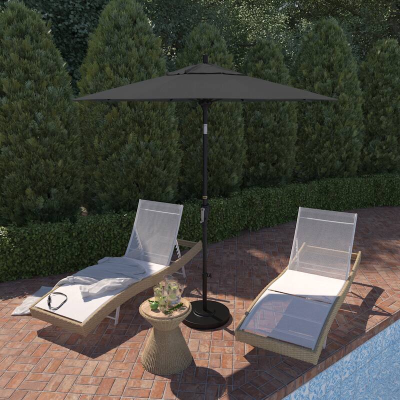 California Umbrella 75' Round Crank Lift Push Button Tilt Black Aluminum Patio Umbrella, Olefin - Black