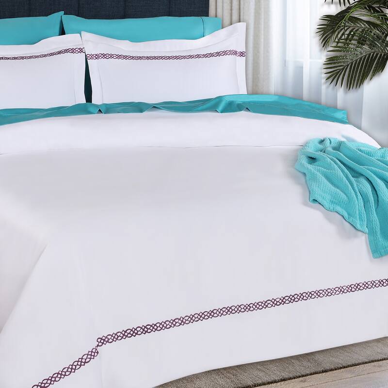 Superior Egyptian Cotton 1000 Thread Count Embroidered Scroll Duvet Cover Set