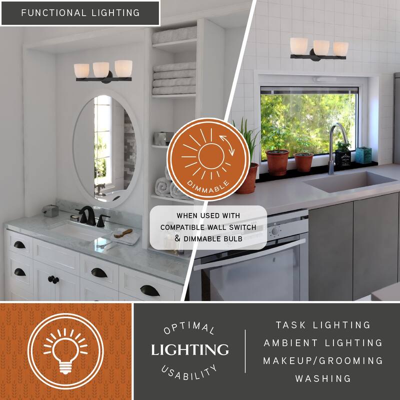 VAXCEL Bosworth Contemporary Bathroom Vanity Wall Light Fixture, White Alabaster Glass Shade, Dimmable, Reversible