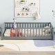 preview thumbnail 26 of 33, Twin Size Floor Bed Frame w/ Built-in Book Storage Rack, Safety Fence & Wood Slat, Toddler Floor Bed Frame-No Box Spring Needed