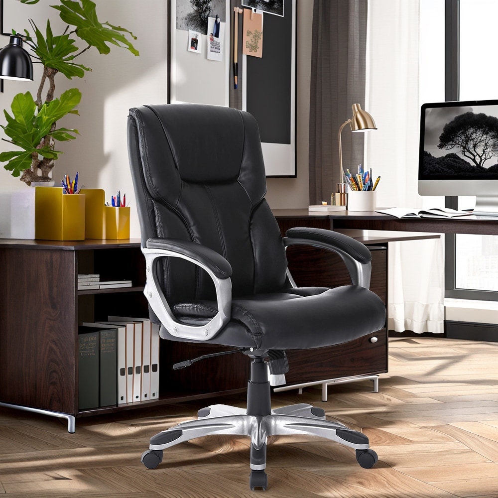 Halle High Back Executive Office Chair with Armrests Lumbar Support  Adjustable Height, Swivel and Lumbar Support, Premium Faux Leather  Comfortable