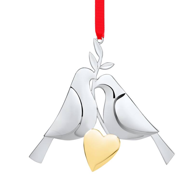 Nambe Twelve Days of Christmas Two Turtle Doves Ornament - 2.5" W x 4" H - Silver