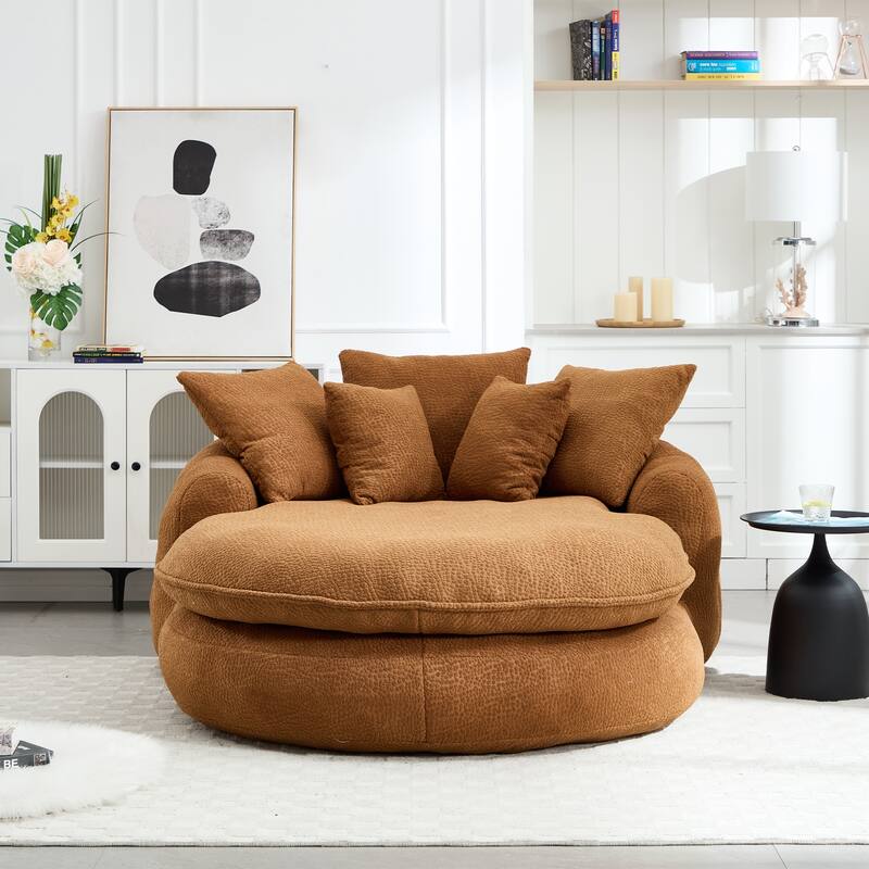 Oversized Oval Upholstered Bean Bag Sofa, Lazy Sofa with 3 Large Pillows and 2 Small Pillows, Wrap Around Backrest