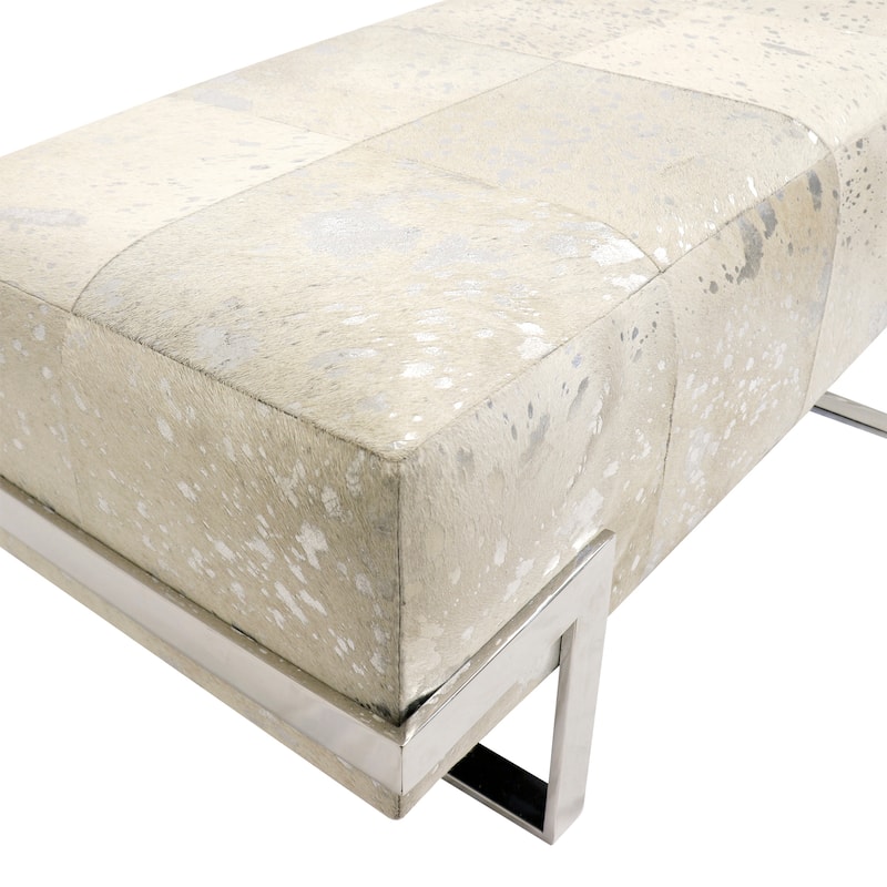Pasargad Home Safari Cowhide Bench with Stainless Steel Legs - W39.5"XD19.5"XH16"