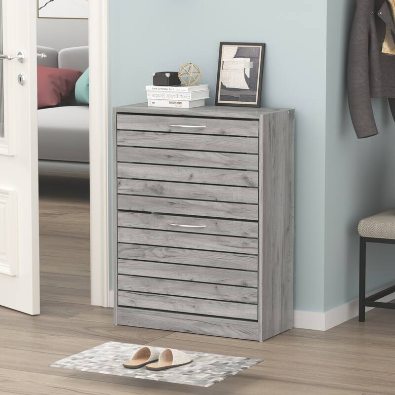 22.4"W Two Drawers Shoe Cabinet,Fold-out Drawer Shoe Organizer