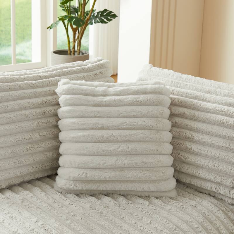 Compressible Corduroy Curved Sectional Sofa with Chaise and Pillows
