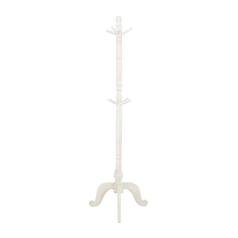 Wood 7 or 8 Hanger Coat Rack with Scrolled Feet and Leaf Carvings - Black or White - Roche River Decor