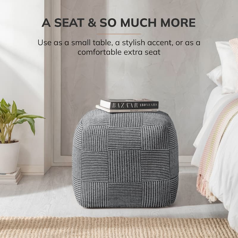 Jani 20-inch Ottoman Pouf - Handcrafted Handmade Ottoman for Seating, Footrest, Home Decor for Living Room, Bedroom