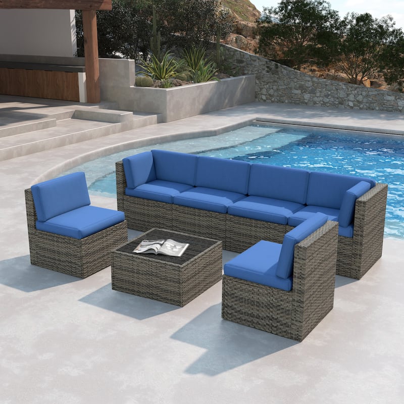 7-Piece Patio Wicker Sets Rattan Sectional Sofa With Cushions