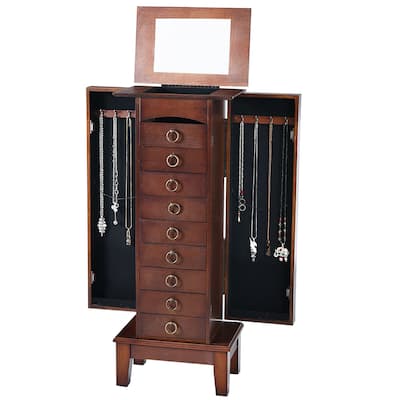 Gymax Jewelry Cabinet Armoire Wood Storage Box Chest Stand Organizer - 10.5'' X15.8''X 40''