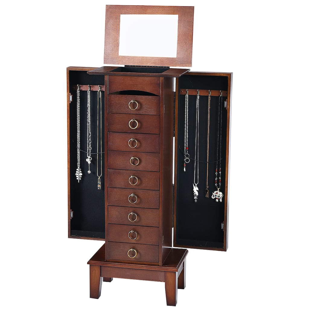 Gymax Jewelry Cabinet Armoire Wood Storage Box Chest Stand Organizer - 10.5'' X15.8''X 40''