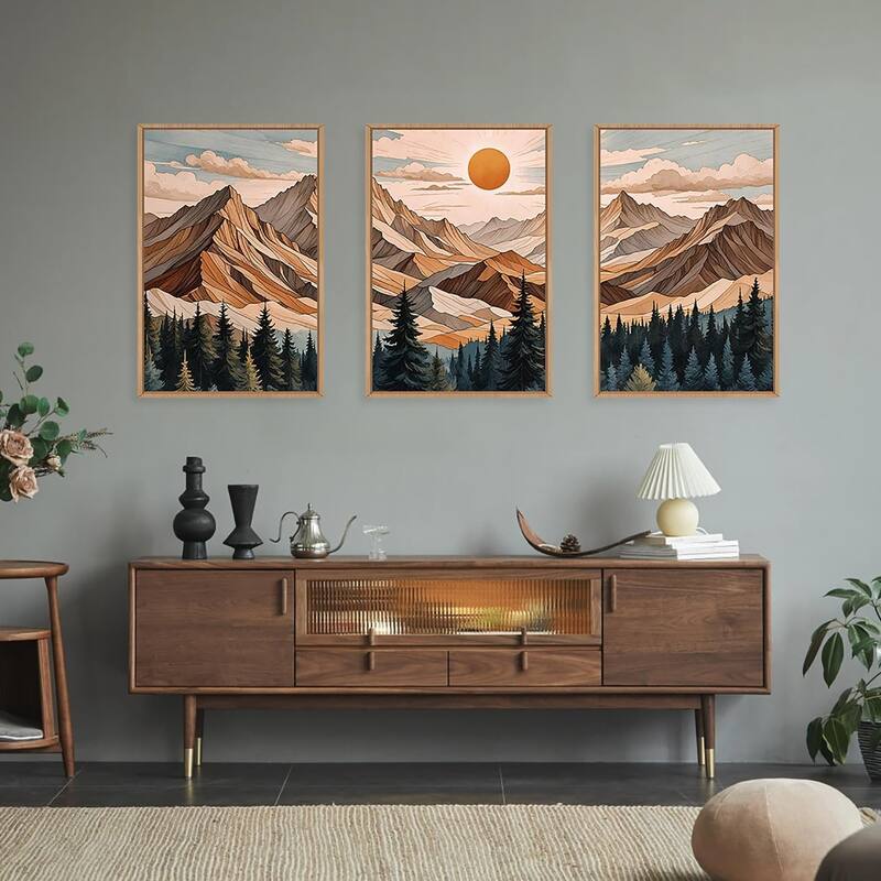 Pine Tree Landscape, Woodcut Wilderness Scenery Art Prints