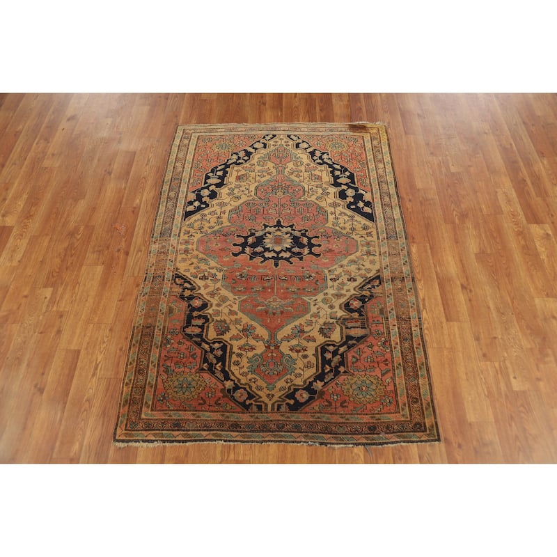 Pre-1900 Vegetable Dye Sarouk Farahan Antique Persian Wool Carpet - 3'4" x 4'11"