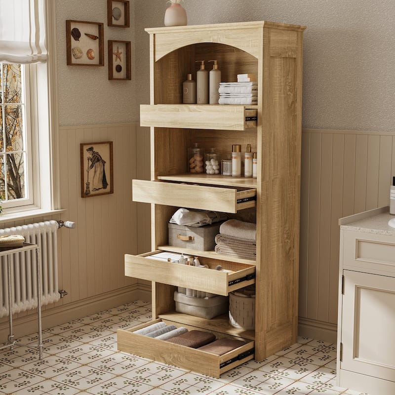 Tall Bathroom Cabinet Farmhouse Storage Cabinet with Hidden Drawers