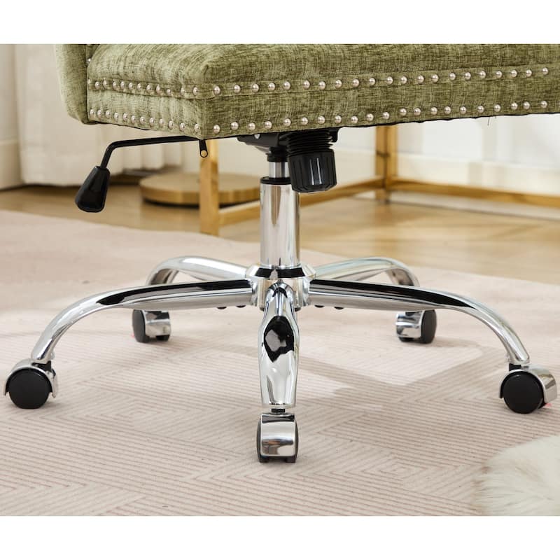 GDF Studio - Modern Chenille Tufted Upholstered Office Chair with Chrome Metal Base with Nailhead Trim and High-Rebound Cushion