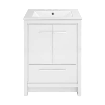 Virage 24 In. White Bathroom Vanity With White, 3-Hole Ceramic Sink Top