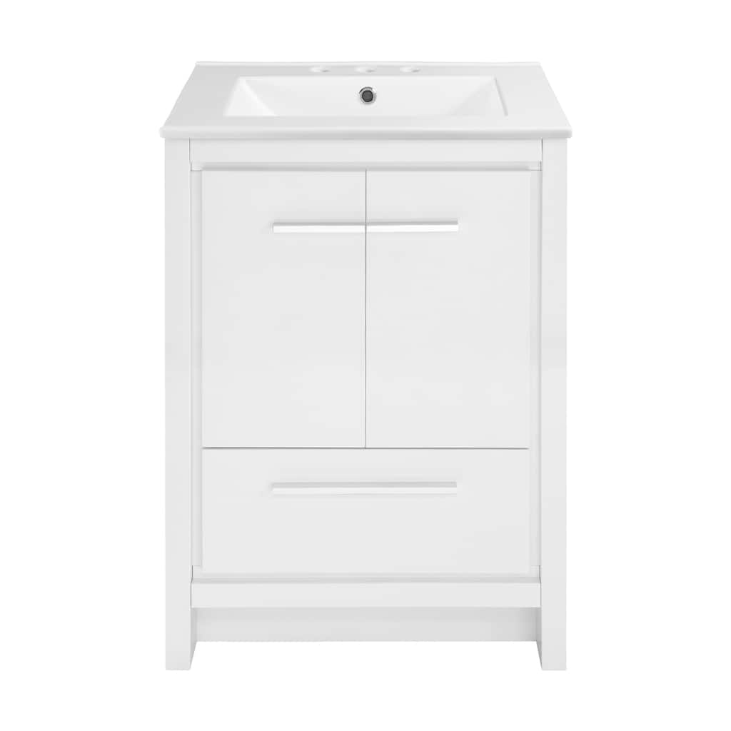 Virage 24 In. White Bathroom Vanity With White, 3-Hole Ceramic Sink Top
