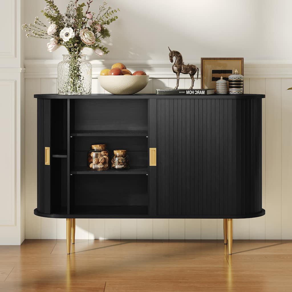 47.2'' Wood Tambour Door Sideboard Storage Cabinet