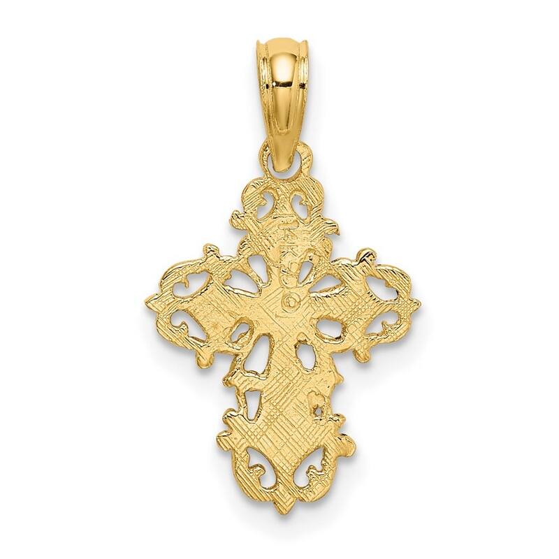 Curata 14k Yellow Gold Small Ornate Cross Pendant Necklace 12mm x20mm
