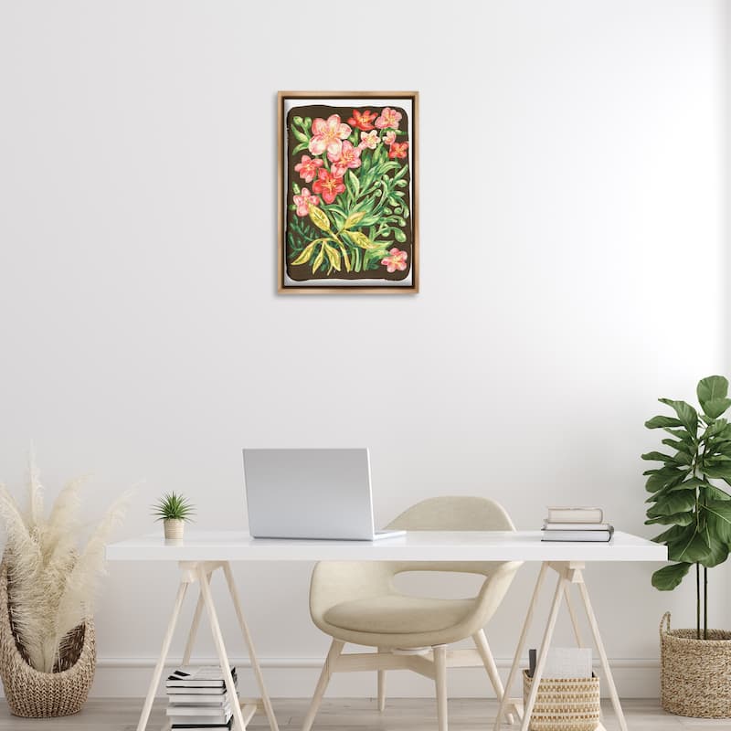 Stupell Garden Flowers on Brown Framed Floater Canvas Wall Art Design By Hannah Moren