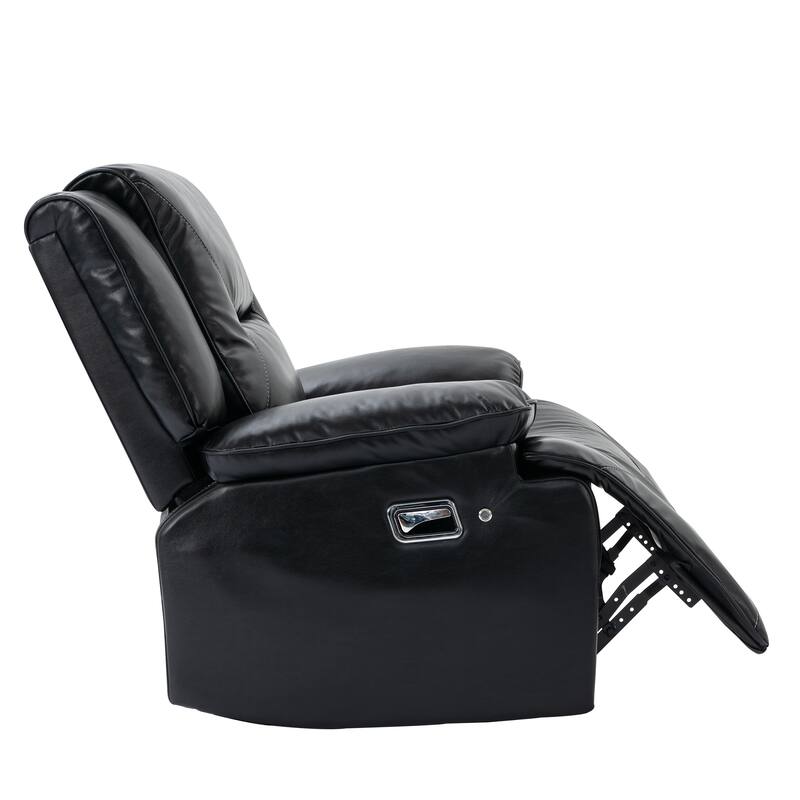 PU Swivel Rocker Recliner with LED Light, Manual Recliner Chair for Home Theater, Soft Upholstered Single Sofa Chair