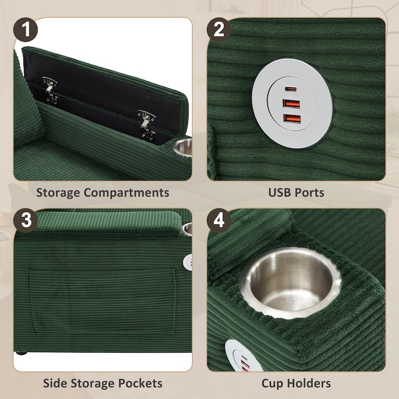 Convertible Sofa Bed with Pull Out Bed, U-Shaped Sectional Sofa with Dual Storage Chaise Lounges, USB Ports & Cup Holders