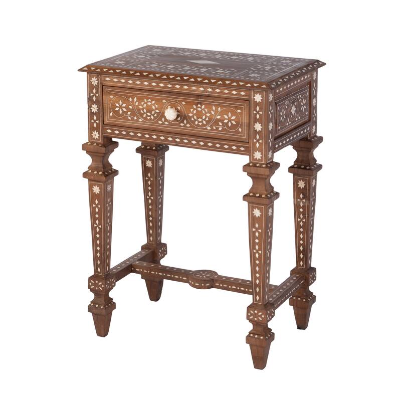 Rashmi 21 in. W Rectangular Teak & Bone 1 Drawer End Table - Wood and Bone Inlay