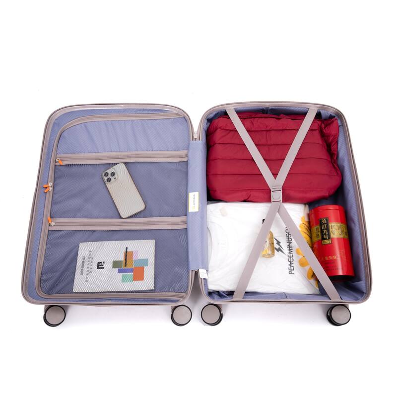 3-Piece, Luggage Sets, Hard-Shell Luggage with 2 Swivel Wheels and TSA Lock, for Boarding Travel, Greige