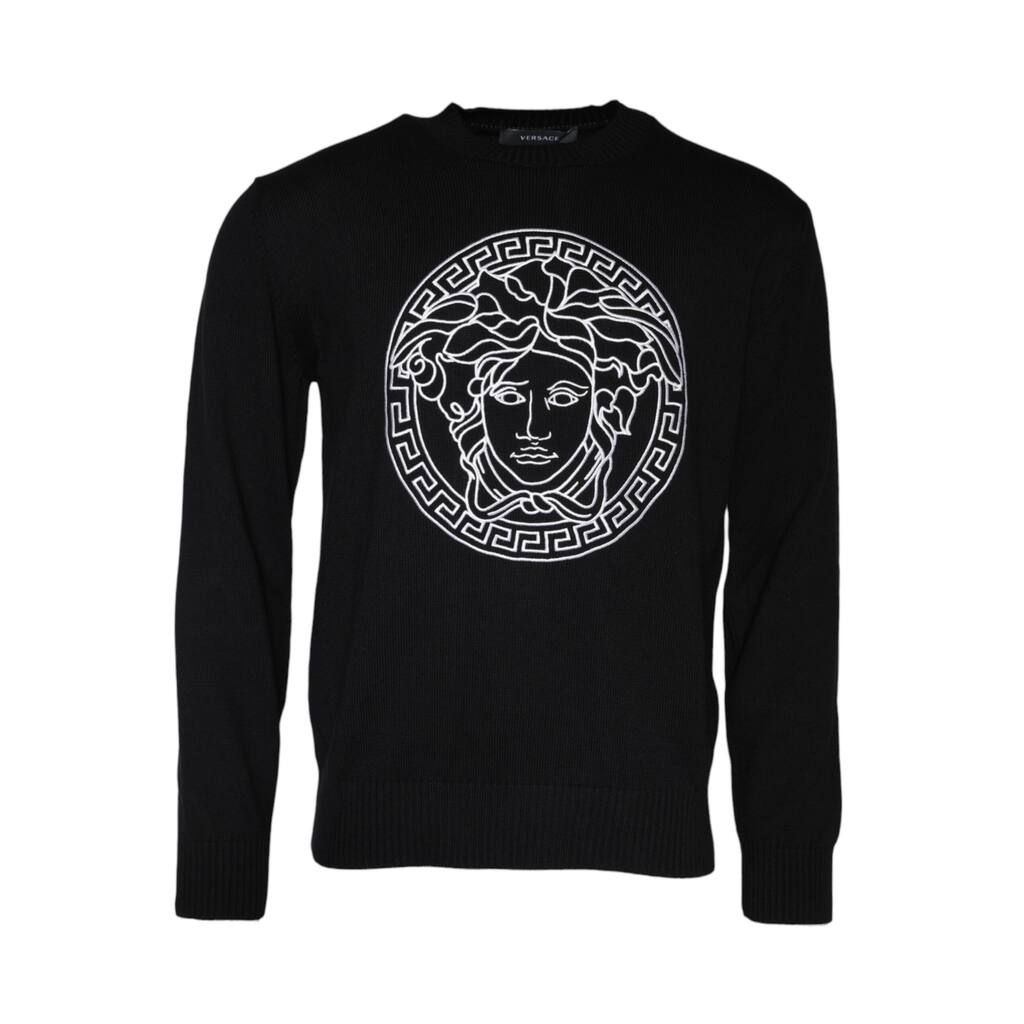 Versace Black Medusa Embroidery Crew Neck Pullover Men's Sweater