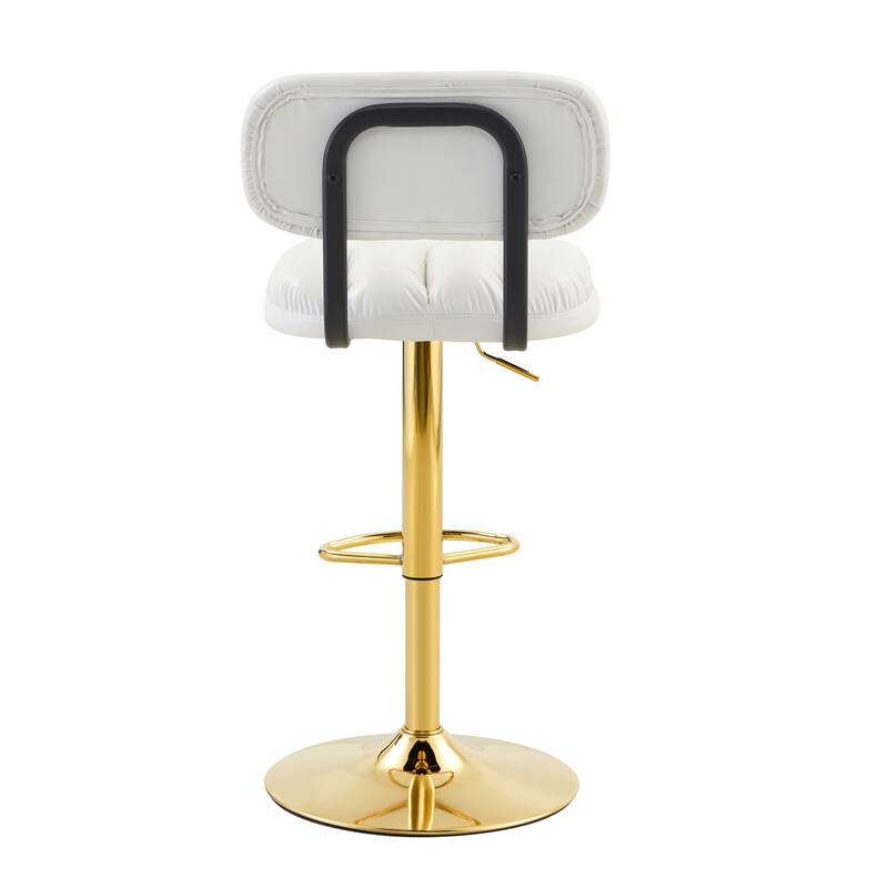 Set of 2 Modern Bar Stools with Adjustable Height, PU Leather Upholstered Stools with Metal Base & Footrest