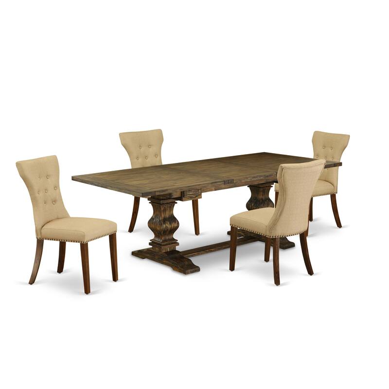 East West Furniture 5 Piece Dining Room Furniture Set- a Rectangle Wooden Table and 4 Upholstered Chairs, (Finish Options)