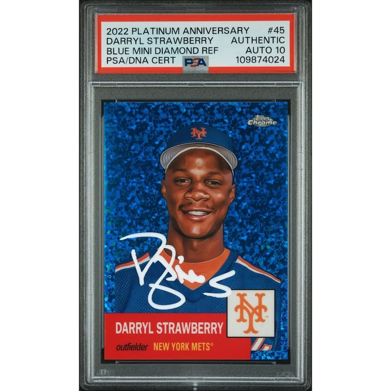 Darryl Strawberry 2022 Topps Chrome Blue Refractor Card #45 Auto PSA 10 25/199 - 8' x 11'