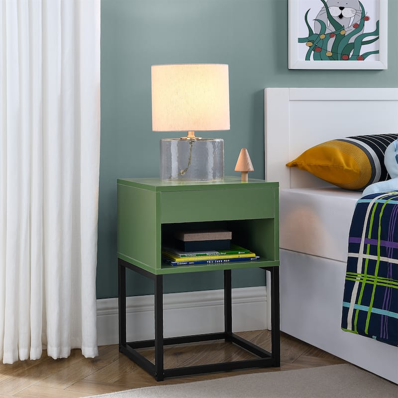 BIKAHOM Simple End Table with Drawer and Shelf for Any Room,Nightstand,Metal Leg Design